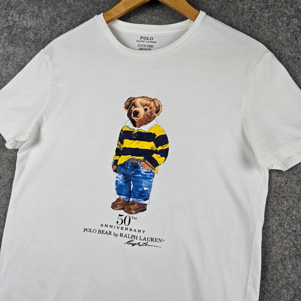 Polo Ralph Lauren Polo Bear T Shirt Mens Small White 50th Anniversary Graphic
